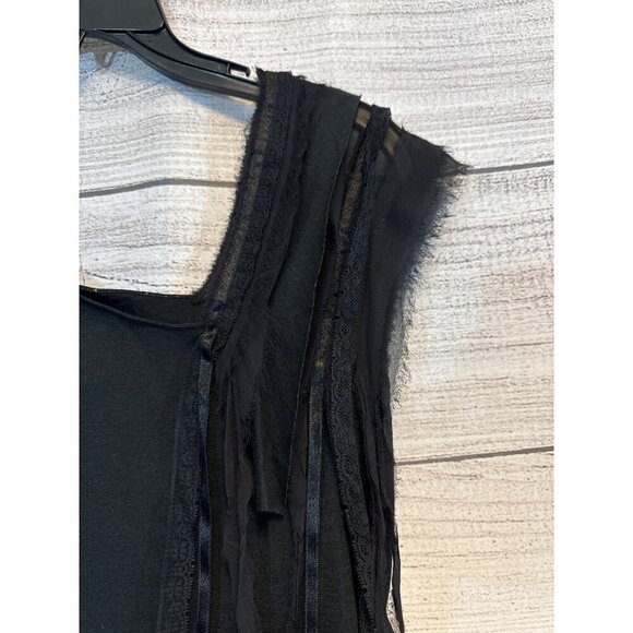 BCBGMAXAZRIA Black Sleeveless Top With Fringe Detail M - Picture 2 of 4